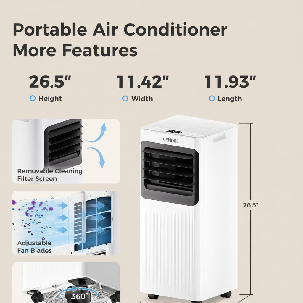 Cendre Pro 16,000 BTU Portable Air Conditioner 5-in-1 with WiFi Control - Lo Cendre