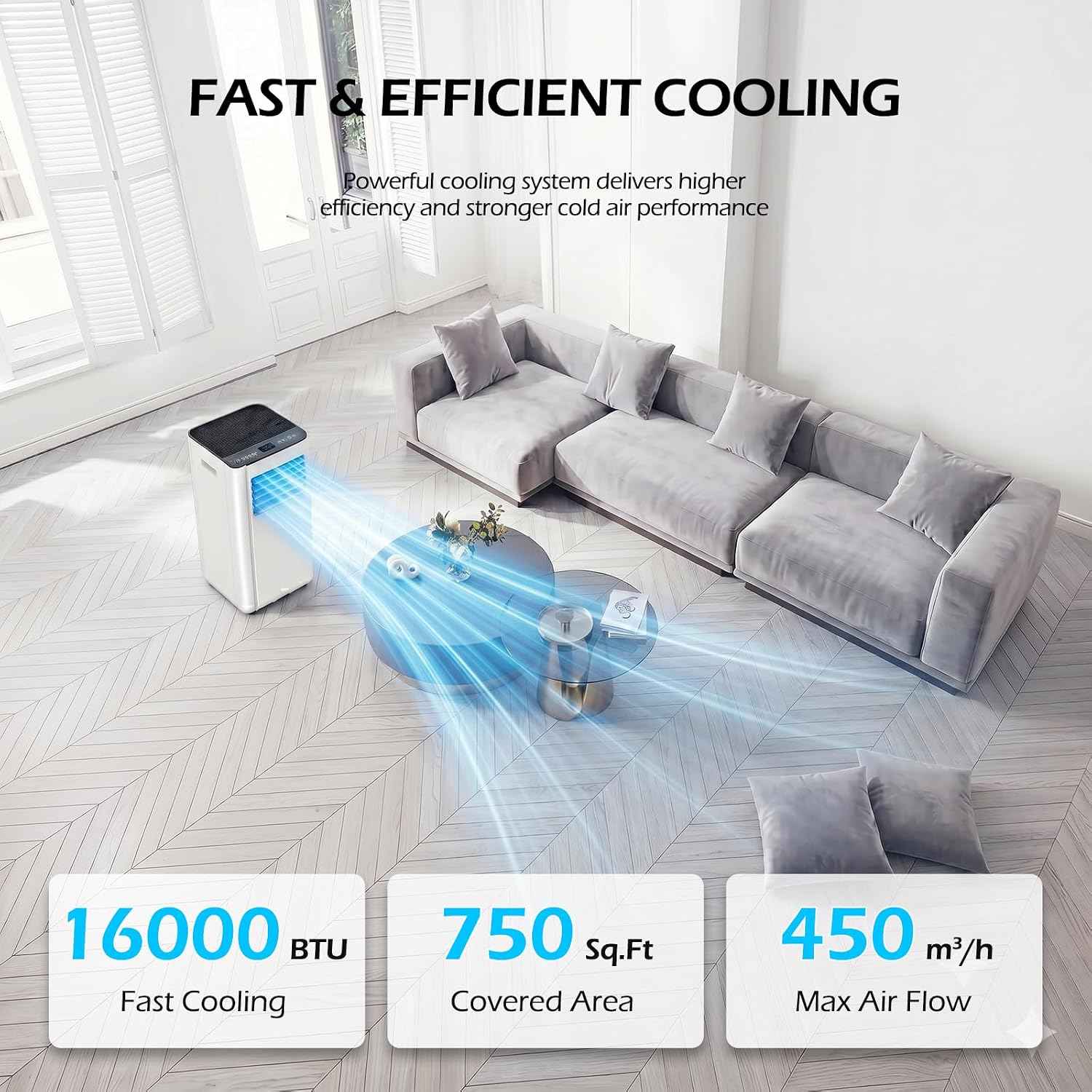 Cendre Portable Air Conditioner 16000 BTU with WiFi & Quiet 40dB Mode - Lo Cendre