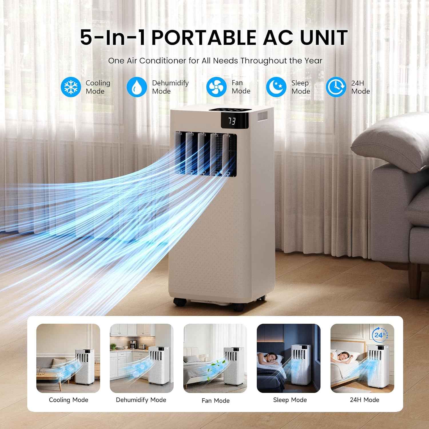 Cendre 16000 BTU Portable Air Conditioner with WiFi – 5-in-1 Smart AC Unit - Lo Cendre