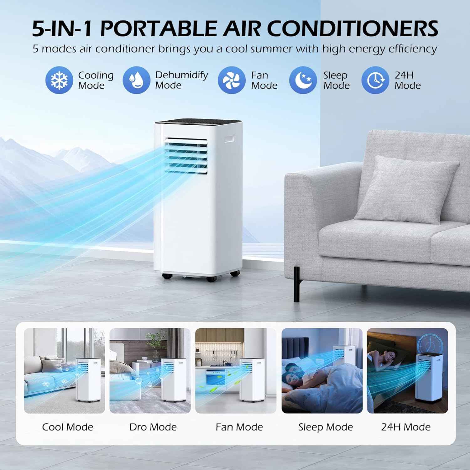 Cendre Portable Air Conditioner 16000 BTU with WiFi & Quiet 40dB Mode - Lo Cendre