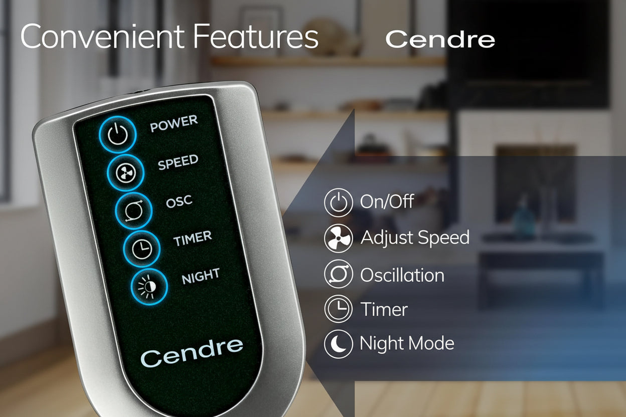 Cendre Luxe Tower Fan  Oscillating  Remote Control, 3 Speeds - Lo Cendre