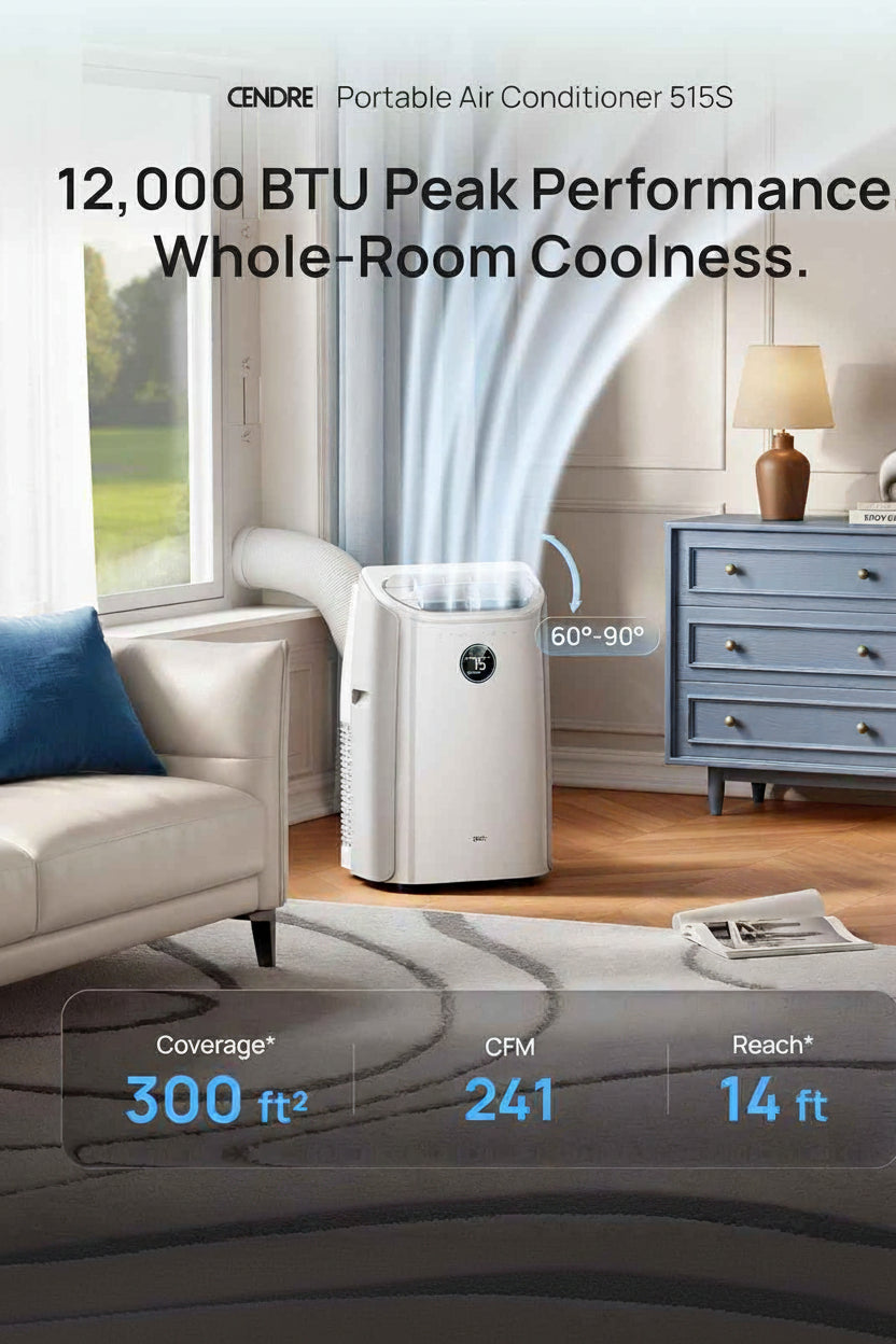 Cendre Portable Air Conditioner 12000 BTU, Smart & Quiet - Lo Cendre